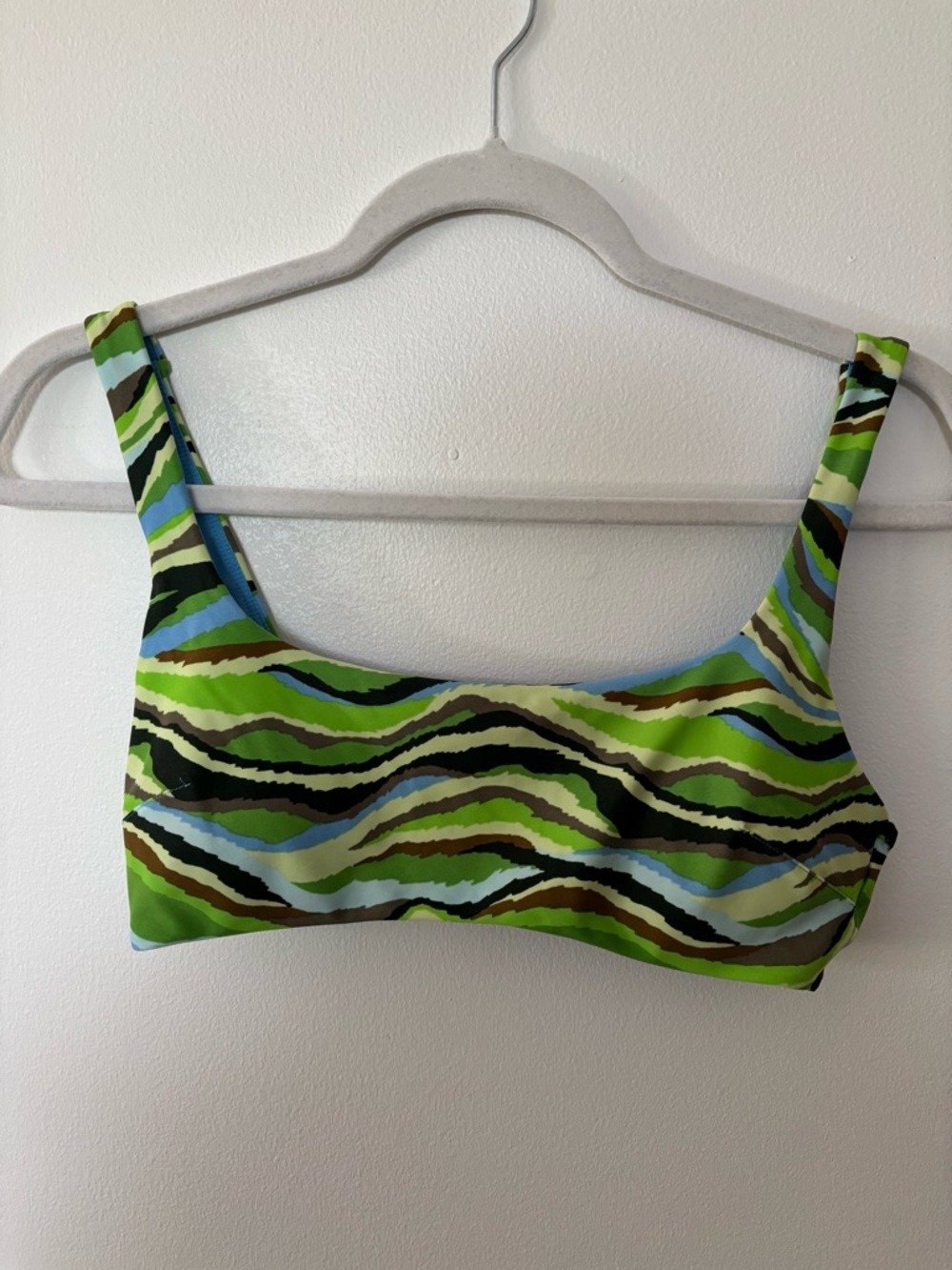 aerie Blue and Green Abstract Stripe Bikini Top